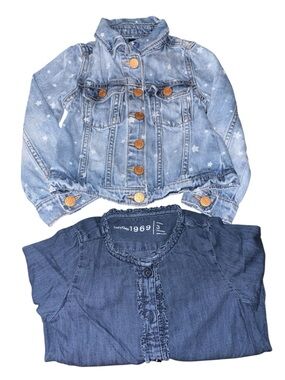 Gap Kids Girls Toddler 3T Star Print Denim Jean Jacket And long sleeve top